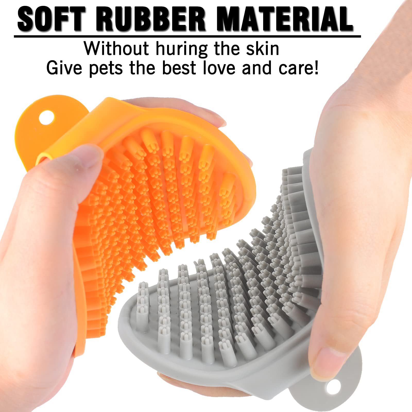 XIGOU Dog Bath Brush, 2 Pcs Short Hair Grooming Brush for Dogs & Cats - Soothing Massage Rubber Bristles Curry Comb with Adjustable Handle