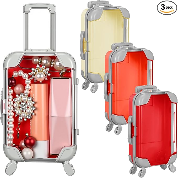 Honeydak 3 Pcs Mini Plastic Suitcase False Eyelashes Tray Luggage Trolley Candy Box Clear Suitcase Packaging Party Box for Jewelry Cosmetic Hairpins Storage(Warm Color,4.7 x 2.8 x 1.3 Inch)