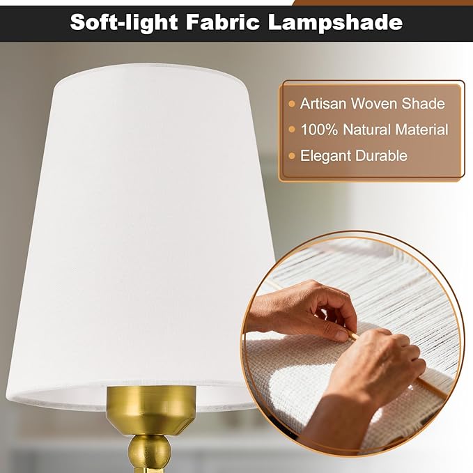 Bathroom Vanity Light, Brushed Gold Bathroom Light Fixtures, 6-Light Lighting Fixtures Over Mirror, Modern Wall Sconce with Flared White Fabric Shade, E26 Socket(ETL Listed)