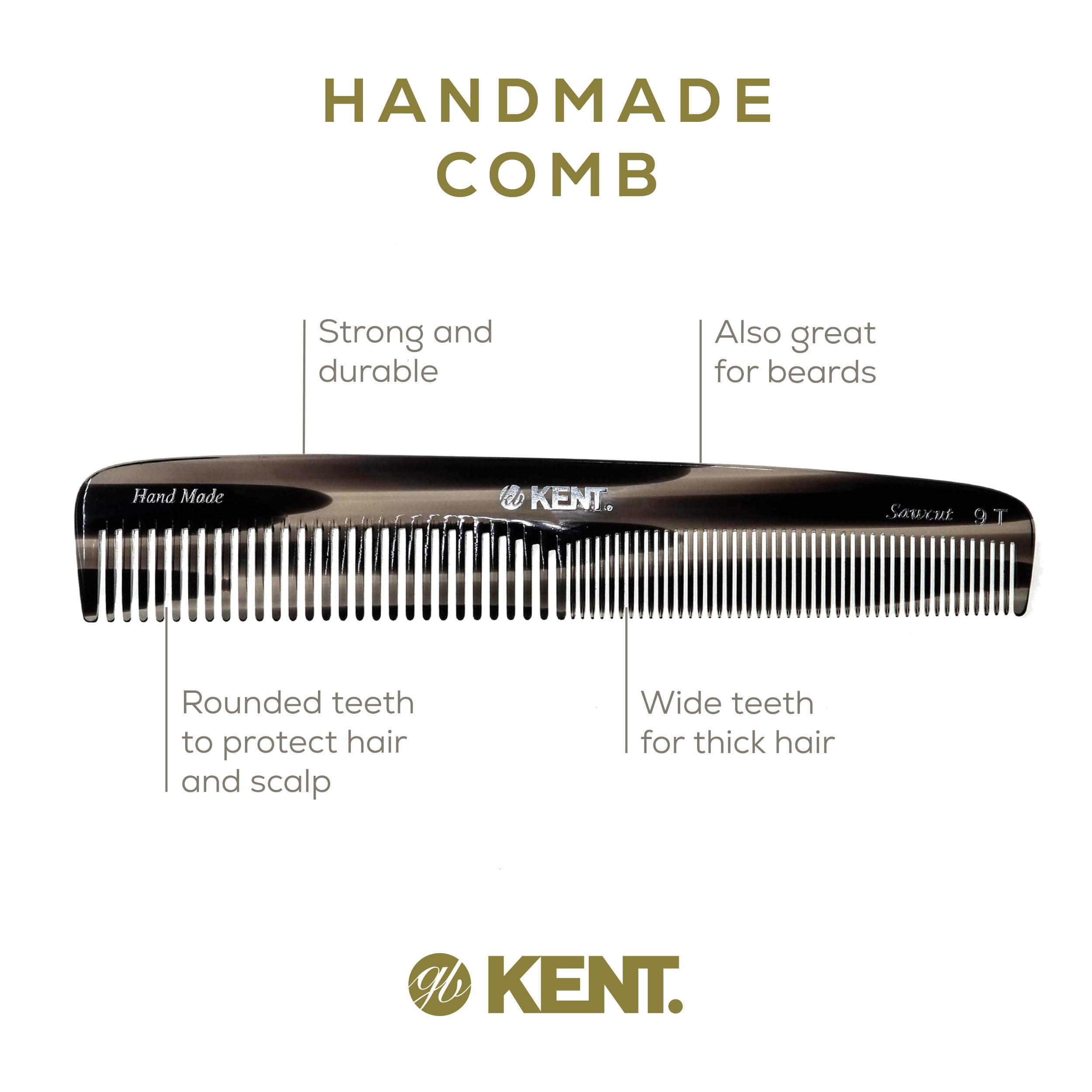 Kent 9T Black Graphite Fine Tooth and Wide Tooth Comb Detangler Hair Combs - Large Handmade and Saw-Cut Dressing Combs - Wet Hair Comb for Women and Durable Grooming for Men Made in England