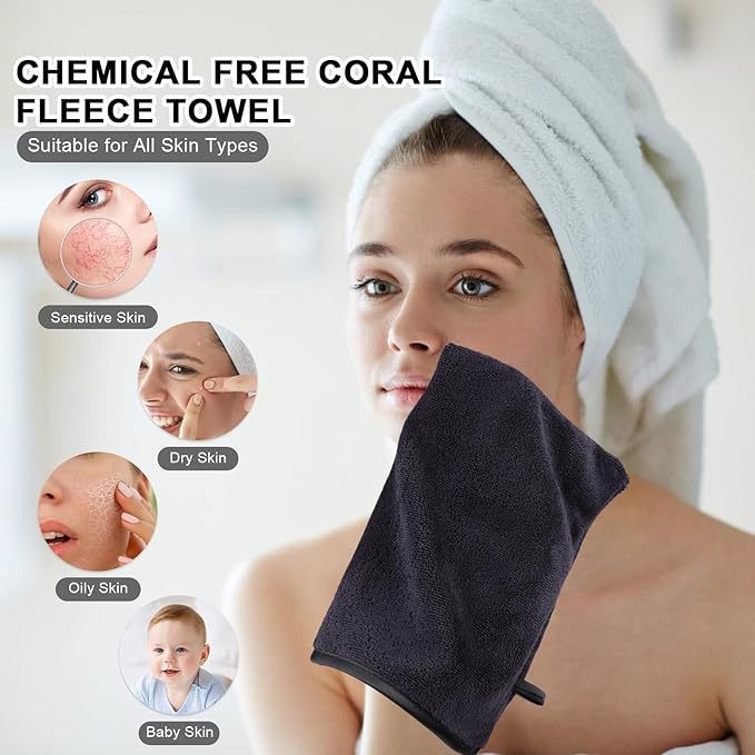 PHOGARY 6 Pack Microfiber Body Wash Mitts Shower Gloves, Reusable Makeup Remover Mitt, Soft Face Towel Mitts Facial Cleansing Bath Wash Cloth, Spa Glove, 14×20 cm, Black