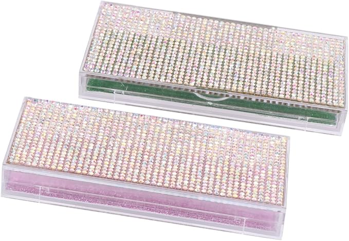 SOESFOUFU Shiny Eyelash Storage Case Set 2pcs Rhinestone Lash Containers Stylish Convenient