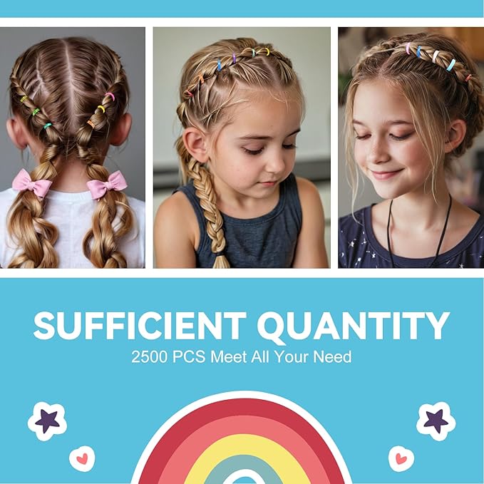 HOYOLS Colorful Mini Rubber Bands, Hair Ties for Braids