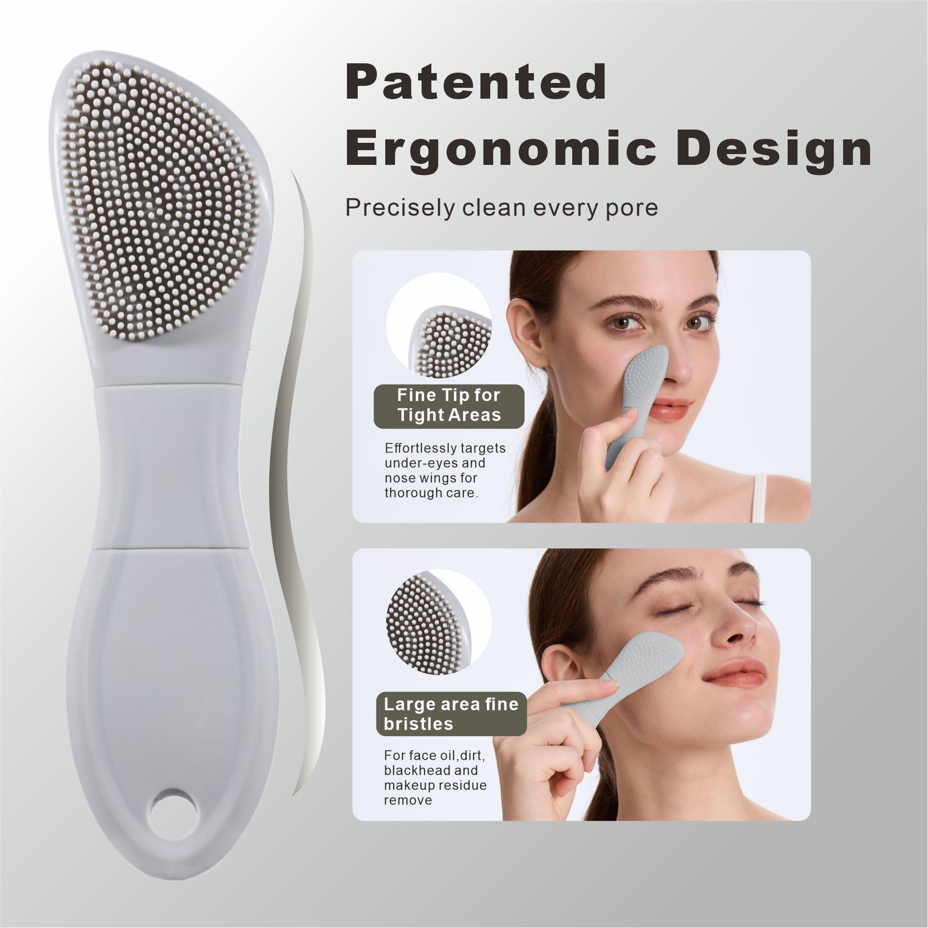 Blackhead Remover Tools, 2 in 1 Face Scrubber Black Head Remover for Face Nose, Silicone Face Mask Applicator Pore Cleaner Spatula Brush for Daily Skin Care, Deep Clean Master for Women Men (Gray)