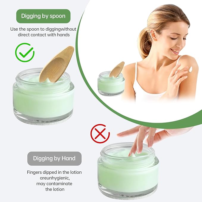 QVEEQ 2pcs Deodorant Cream Applicators, Multi-Functional Bamboo Scoop for Natural Deodorant, Skincare Cream, Face Mask - Smooth Surface, Double Head Design, Reusable & Eco-Friendly