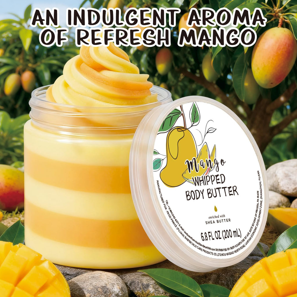 Embleaf Mango Whipped Body Butter, Shea Body Butter for Women Dry Skin, Natural Mango Lotion for Body Moisturizer-Deep Moisturizing and Softening-6.8 floz(200ml)