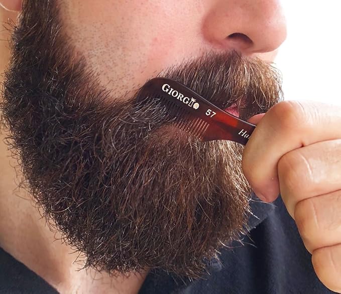 Giorgio G39 & G57 Extra Small 2.75 Inch Men's Fine Toothed Beard and Mustache Comb for Facial Hair Grooming and Styling. Wallet Pocket Comb Handmade of Quality Durable Cellulose, Saw-Cut Hand Polished