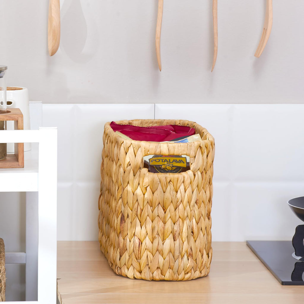 ELONG HOME Toilet Paper Storage Basket, Water Hyacinth Wicker Storage Holder for 6 Rolls Toilet Paper with Built-in Handles