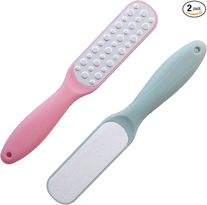 Dual-Sided Professional Pedicure Foot File - Stainless Steel Callus Remover for Hard Skin, Dry and Wet Use, Home or Salon Care, 2 Pack (Green & Pink)