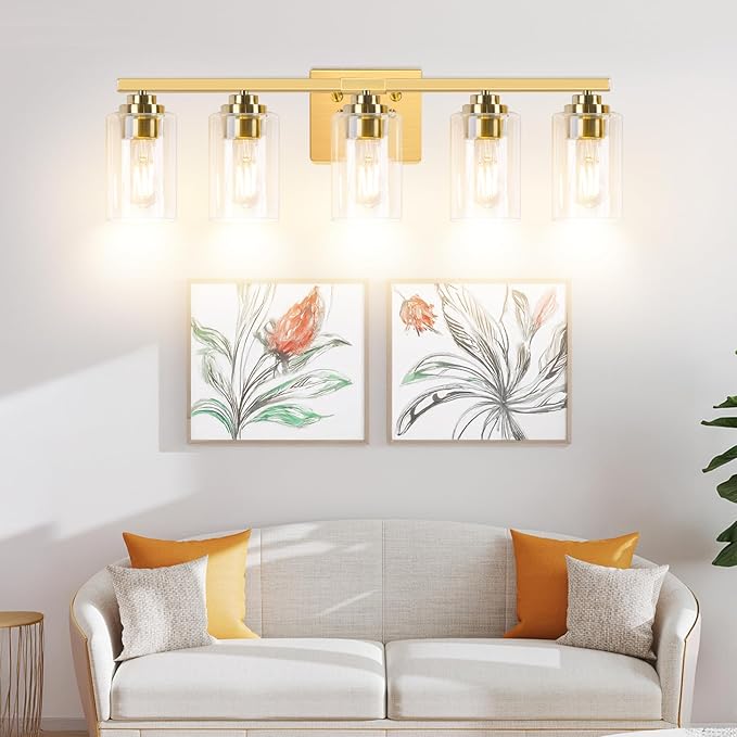 VerRon 5-Light Bathroom Light Fixtures, 31" Gold Modern Vanity Lights