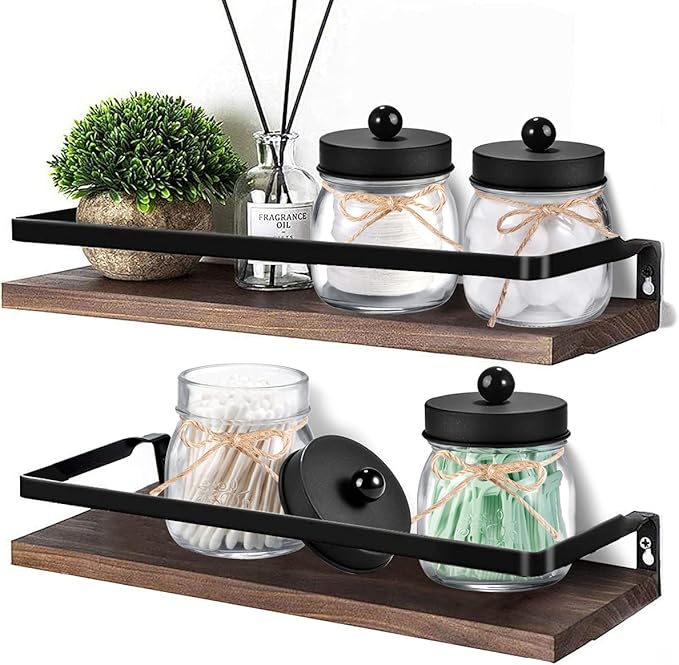 SheeChung 4 Pack Apothecary Jars with Lids, Bathroom Organizers and Storage, Qtip Holders Set, Bathroom Decor, Small Mason Jars for Q-tips, Cottons, Floss, Balls, Cotton Swabs-Black