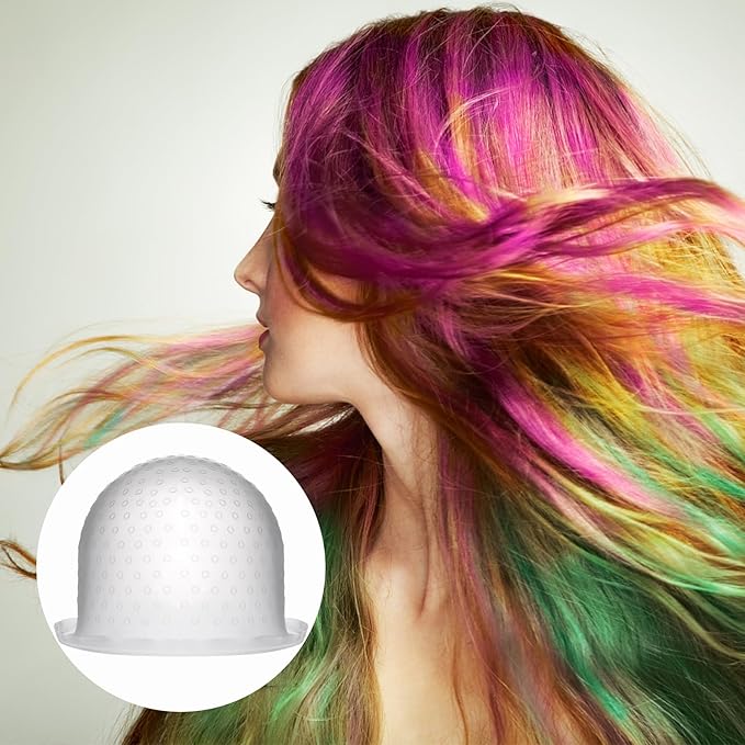 cobee 1 Pc Hair Highlight Cap, Punch-free Hair Dyeing Cap with Hook Highlight Cap, Professional Reusable Silicone Hair Dyeing Tools for Hair Salon Dyeing Tools for Unisex(White)