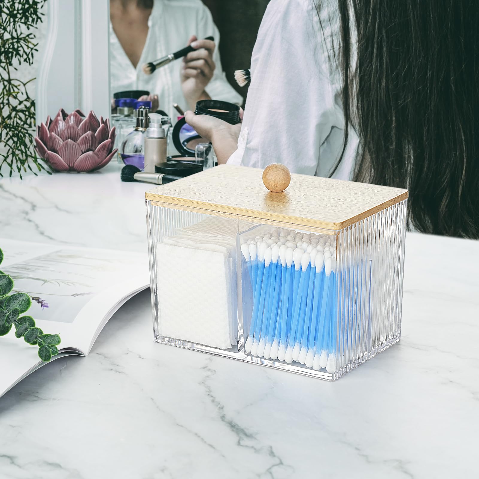 KIMCHOMERSE Qtips Holder Storage, Bathroom Cotton Balls Holder