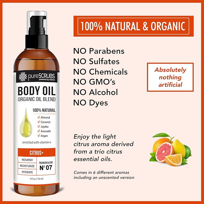 pureSCRUBS Ultra Moisturizing Citrus Body Oil for Dry Skin, 4 oz