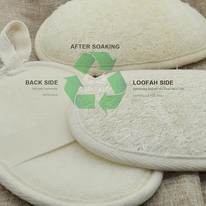 CROVIN Natural Loofah Exfoliating Body Scrubber, Shower Loofah Sponge Pack