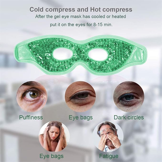 Ruzzut Cooling Gel Eye Mask with Eye Holes, 2 PCS Cold Eye Packs for Puffiness & Swelling, Reusable Hot Cold Compress Heat Ice Gel Pack, Green and Blue