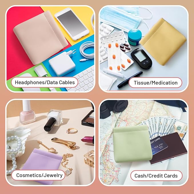 Muswelf 4 Pack 7.1"×5.5" Small Makeup Bag for Purse, Magnetic Large Purse Pouches, Soft Cosmetics Makeup Pouches, Little Travel Organizer Pouches for Women
