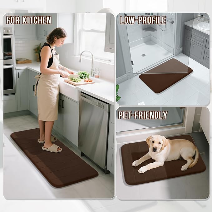Yimobra Memory Foam Bathroom Rugs Sets 2 Piece - Super Soft Absorbent Quick Dry Bath Mat Set, Machine Washable Non Slip Floor Carpet for Tub Shower & Single Sink (17x24 & 31.5x20 Inch, Brown)