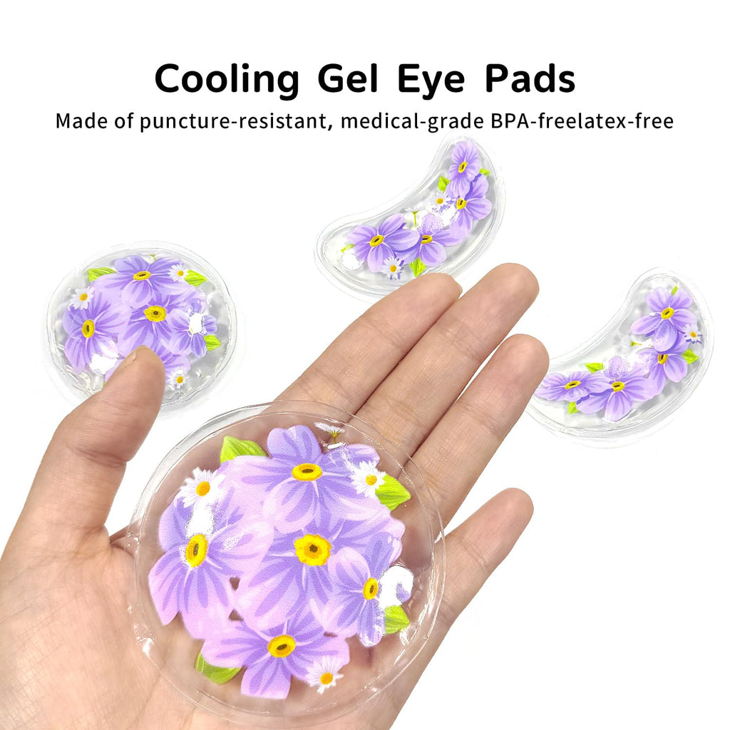 CONBELLA 4PCS Gel Eye Ice Pack Set, Cold & Hot Compress, Reusable Cooling Gel Pads for Strain Relief, Swelling, Dark Circles, Redness, Puffy Eyes, Surgery Recovery(4 Purple flowers)
