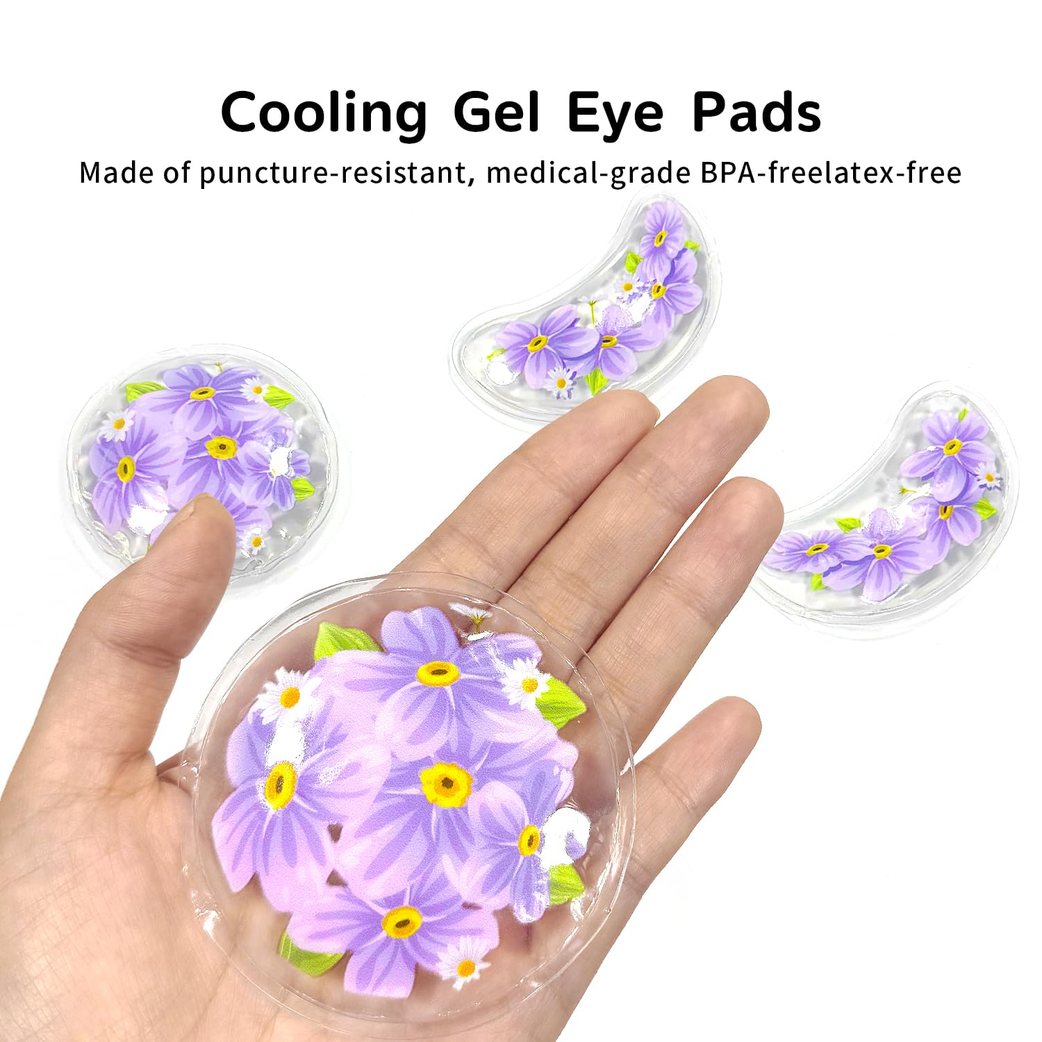 CONBELLA 4PCS Gel Eye Ice Pack Set, Cold & Hot Compress, Reusable Cooling Gel Pads for Strain Relief, Swelling, Dark Circles, Redness, Puffy Eyes, Surgery Recovery(4 Purple flowers)