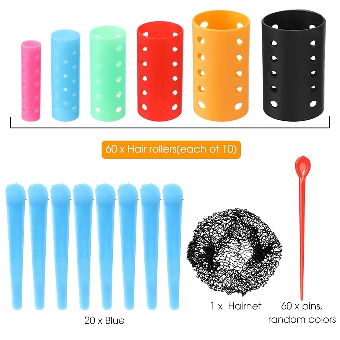 WILLBOND 141 Pcs Hair Rollers Set Include Plastic Hair Rollers with Pins and Clips(Mixed Color)