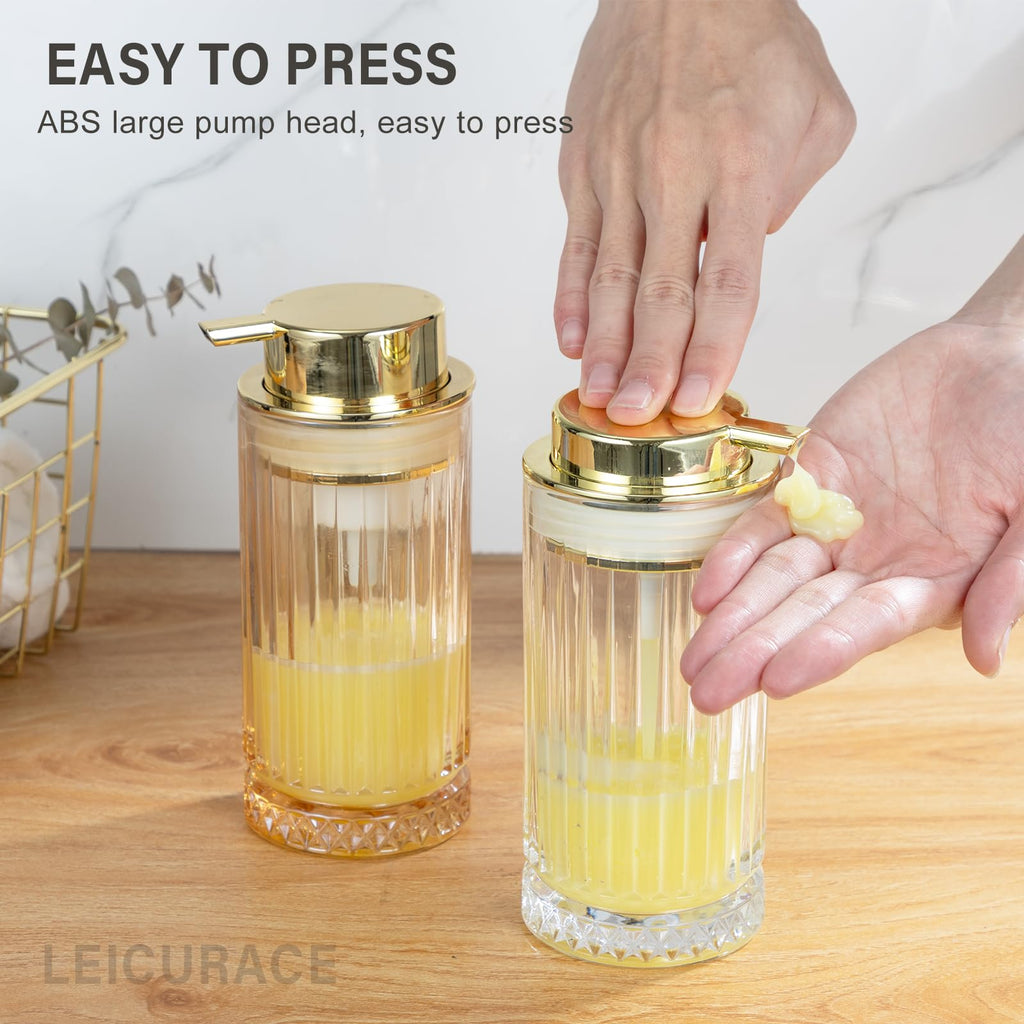 LEICURACE Glass Foam Soap Dispenser, Refillable Faming Dispenser with Gold Pump, Foam Hand Soap Dispenser for Bathroom Kitchen, Home Decor （Foam Type/Gold）