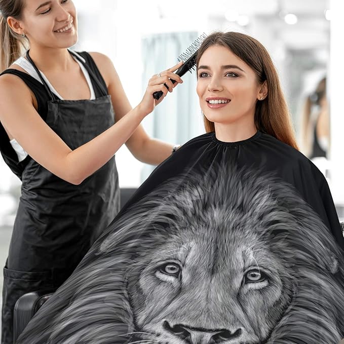 visesunny Lion Black White Pattern Barber Cape Anti-Static Hair Cutting Cape with Snap Closure Professional Salon Polyester Cape Barber Water-Resistant Hairdressing Cape Adjustable Snap for Hairstylis