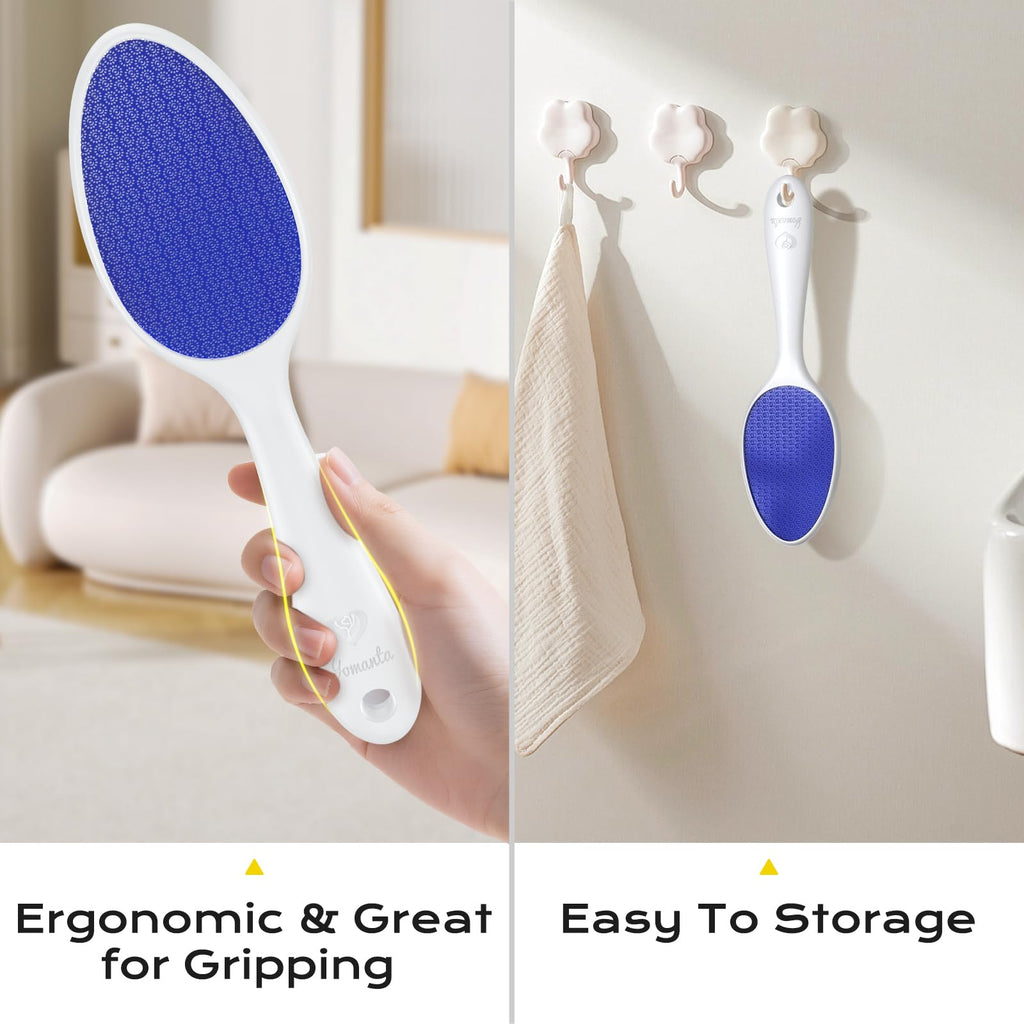 yomanta Foot File, Nano Glass Foot File Callus Remover with Handle, 2-in-1 Foot Scrubber Dead Skin Remover, Gentle Exfoliation Foot Buffer Pedicure Tools for Feet-Blue