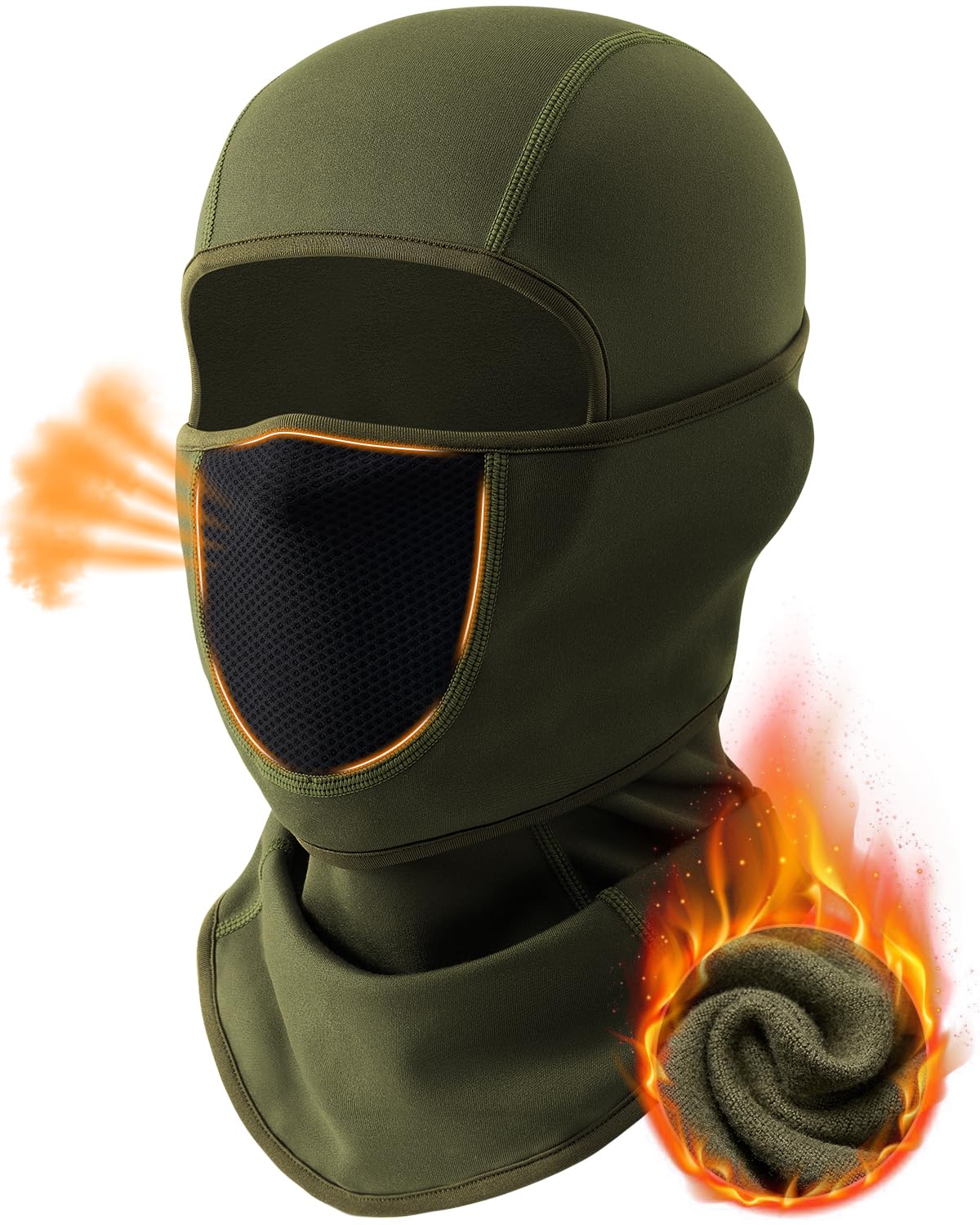 Balaclava Face Ski Mask with Movable Design for Men Women-Fleece Winter Face Covering for Cold Weather Skiing Outdoor Work ArmyGreen