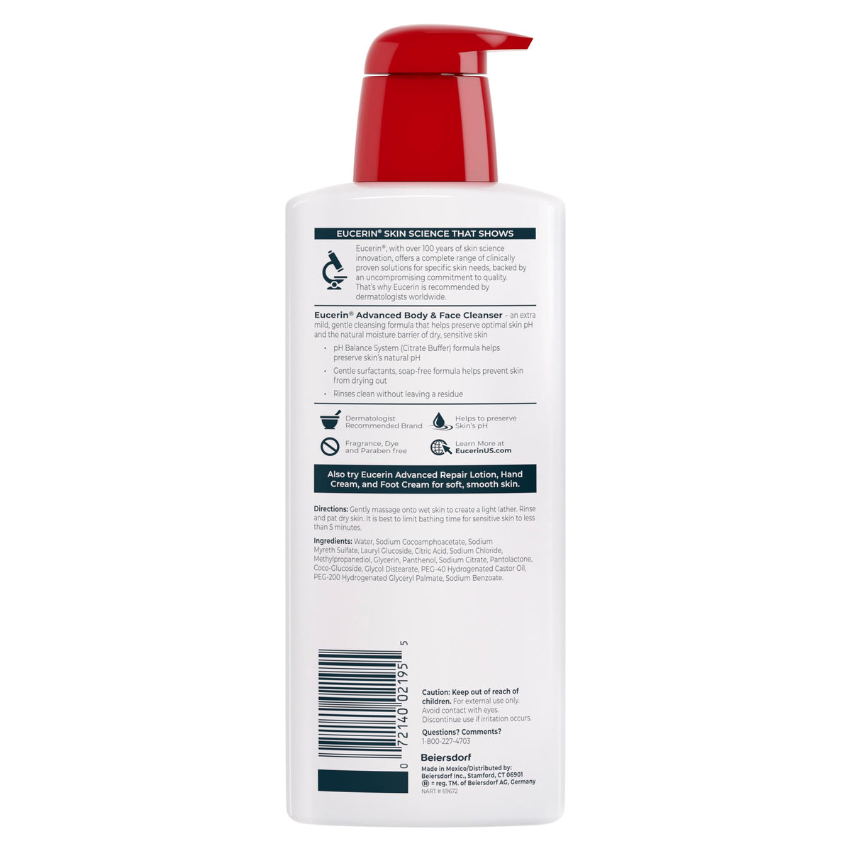 Eucerin Advanced Repair Body and Face Cleanser, 16.9 FL OZ