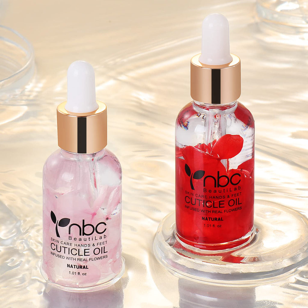 nbc BeautiLab Nail Cuticle Oil, 2Pcs 30ml Rose & Strawberry Cuticle Oil Set Nail Growth Oil with Vitamin E, Jojoba Oil Natural Plant Based Cuticle Oil for Nails Smoothing, Nourishing, Moisturizing