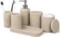 LIN CHUAN 6-Piece Bathroom Accessories Set, Bathroom Accessory Set with Soap Dispenser, Toothbrush Holder Set, Vanity Tray, Tumbler & 2 Cotton Swab Jars, Modern Stylish Bathroom Organizer(Beige)