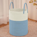 JMvicyroam Large Woven Laundry Basket Hamper,60L Cotton Rope Storage Bin for Blankets,Toys and Clothes,Decorative Tall Nursery Hamper for Living Room,Baby Nursery,Bathroom and Bedroom,White and Blue