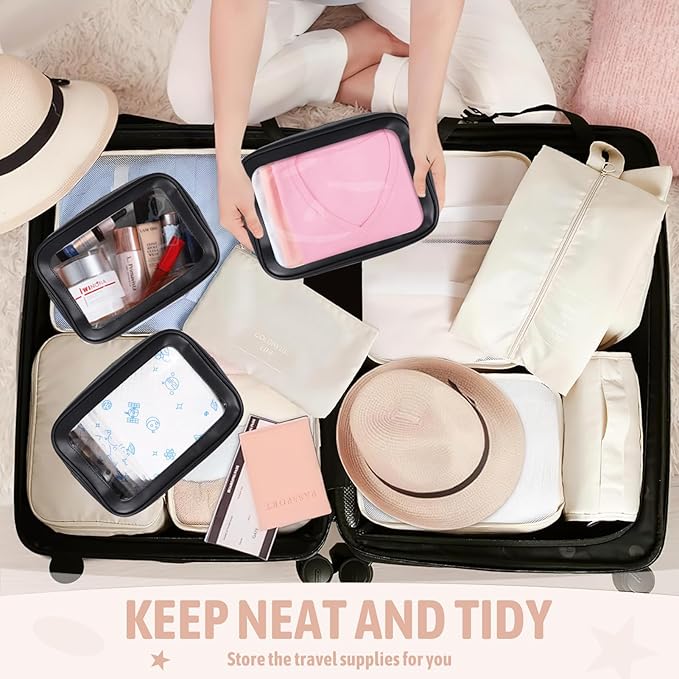 YOPCDJ 6PCS Clear Toiletry Bag,TSA Approved Travel Pouch with Zipper for Cosmetics and Toiletries，Diaper Bag Organizer Pouch Set, Purse Organizer and Clear Car Bag for Women and Kids