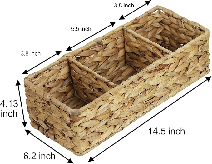 Water Hyacinth Bathroom Storage Basket with 3 Compartments