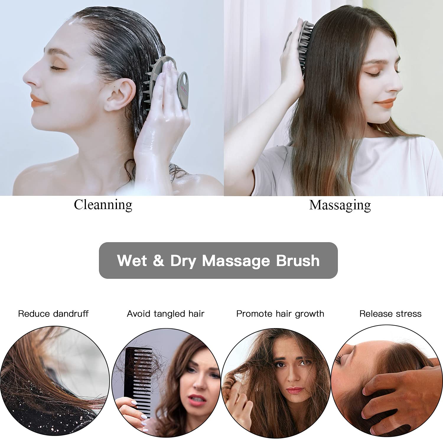 One-piece Silicone Scalp Massager Shampoo Brush Hair Wash Scrubber, Gray