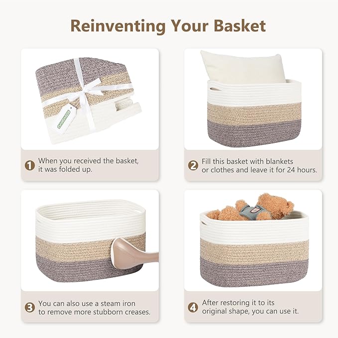 Cotton Rope Storage Basket, 15x10x9 Inches, Woven Basket for Shelves, Clothes, Towels, Books, and Laundry, Green (3 Pack)