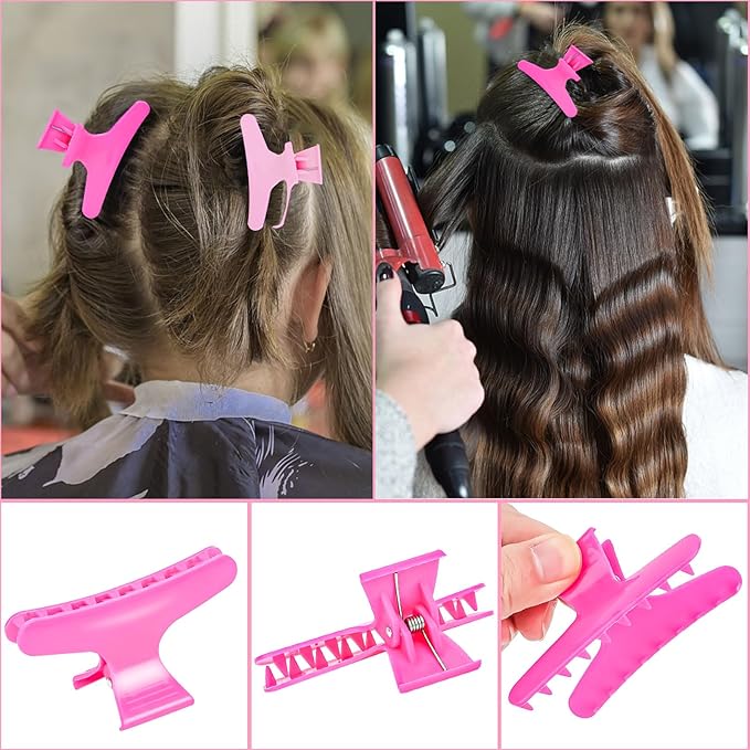 BAHABY Hair Clips for Styling Sectioning 12 Pack Pink Hot Pink Purple Blue Butterfly Clamps Hair Claw Clips Pro Salon Hair Clips for Styling, Sectioning, Cutting and Coloring