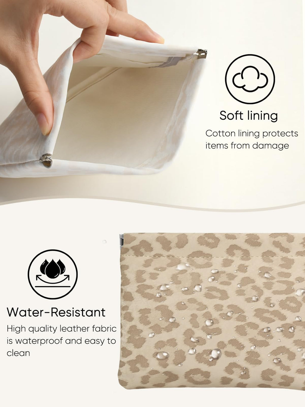 Ksriylm Leopard Leather Small Makeup Pouch for Women,Cosmetic Accessories,Waterproof and Portable Cosmetic Bag,Self-closing, No Zipper, Aesthetic Storage Pouch,Lipstick for Purse,Light Yellow