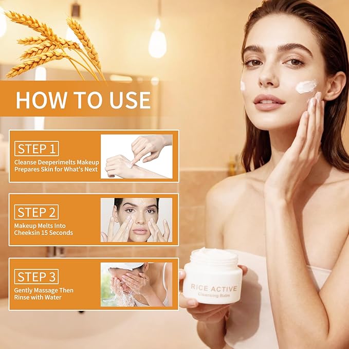 OUPEICHARM Makeup Remover Cleansing Balm, Deep Cleansing Remover Melting Balm, Hydrating Facial Cleanser with Rice, Melt Stubborn Waterproof Make Up, Mascara, Lips, Face, Eye Liner - Vegan Skincare