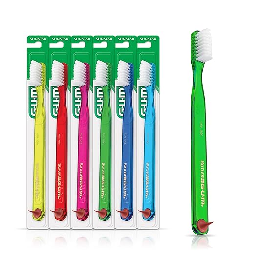 GUM Classic Soft Toothbrush, Compact Head, Includes Rubber Tip Dental Pick 1 Count (Pack of 6)