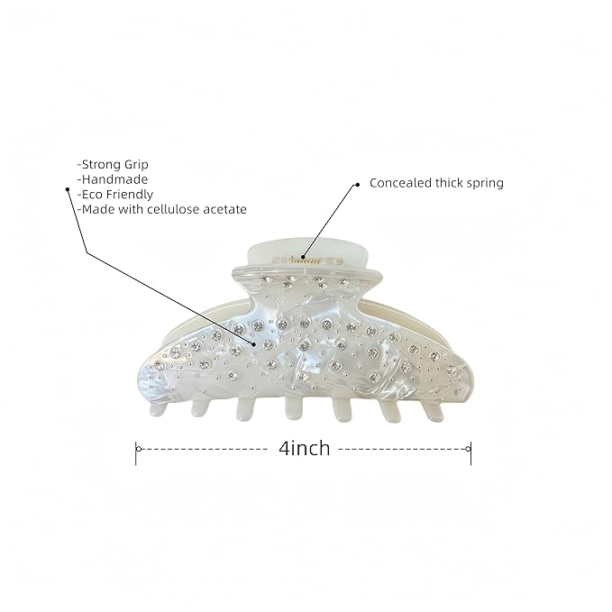 OideGuiing Durable Acetate Hair Clips - 4-Inch Shiny White Claw Clips for Fine and Thick Hair (Shiny White)