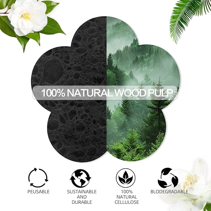 50-Count Facial Sponges Compressed Facial Sponges Natural Facial Cleansing Sponges Pads Cute Flower Shape Exfoliating Sponges for Cleansing Reusable,Best Makeup Gift, Black