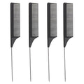 4 Pack Carbon Fiber Rat Tail Combs - Carbon Fiber, Stainless Steel Pintail, Heat Resistant, Hair Comb Set for Braiding, Parting, and Styling, 9 Inches Long - Black Combs for Women and Men