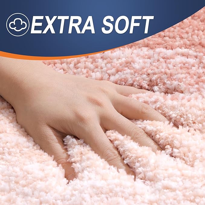OLANLY Bathroom Rug Set 2 Piece, Soft Absorbent Microfiber Bath Mats and U-Shaped Contour Toilet Rug, Non-Slip, Machine Wash Dry, Plush Shaggy Bath Mats for Bathroom (24"x16"+24"x20", Peach)