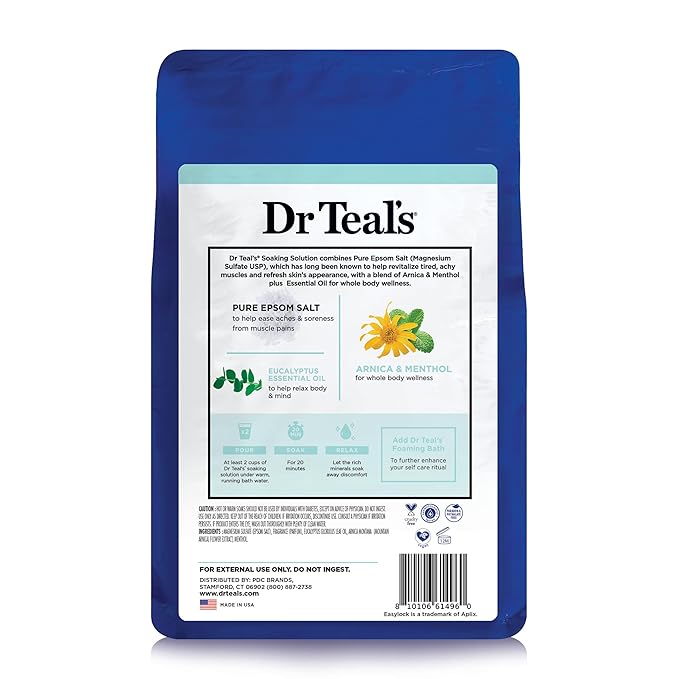 Dr Teal's Arnica Body Relief Epsom Salt Magnesium Soak with Menthol & Essential Oils, Muscle Recovery, 3 lbs