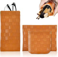 3PCS Small Makeup Bag for Women, Mini Cosmetic Bags Leather Pocket Pouch Purse,Snap Closure Waterproof Portable Bag,Checkered Storage Travel Bag for Lipstick Change Glasses Coin Cards (Brown)