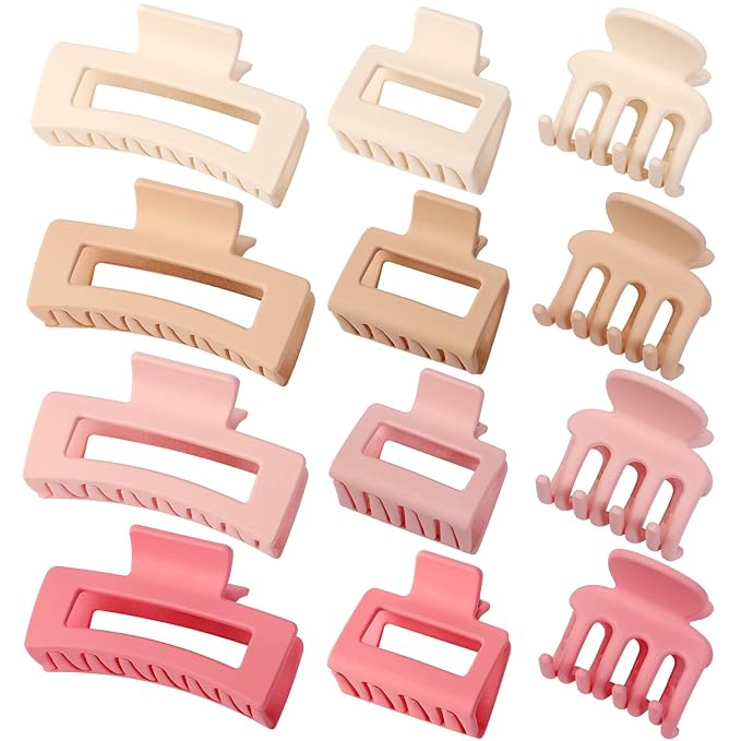 SMKSL 3 Styles Hair Clips for Women Small Medium Big Claw Clips for Thin Thick Hair 12 Pcs Hair Claw Clips Hair Clips Combination Hair Accessories for Women (Pink)