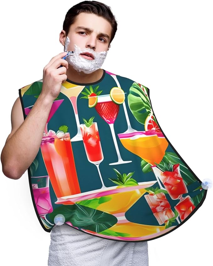 NOUZU Tropical Cocktail Print Beard Bib Apron For Men, Beard Hair Catcher For Men Shaving Trimming,Beard Cape Cloth