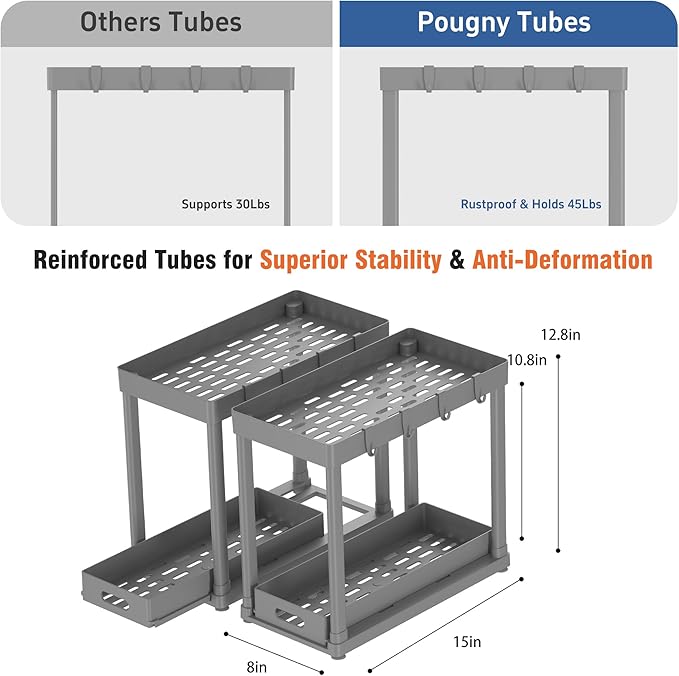 POUGNY 2 Pack Pull-Out Storage Organizers, Under Sink Organizer and Storage for Bathroom & Kitchen,Multi-Purpose Under Cabinet Organizers and storage Black